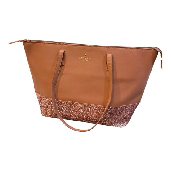Kate Spade Greta Court Glitter Penny Large Tote Bag In Dusty Peony - Picture 1 of 8